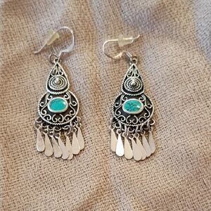Elegant Silver and Turquoise Dangle Earrings